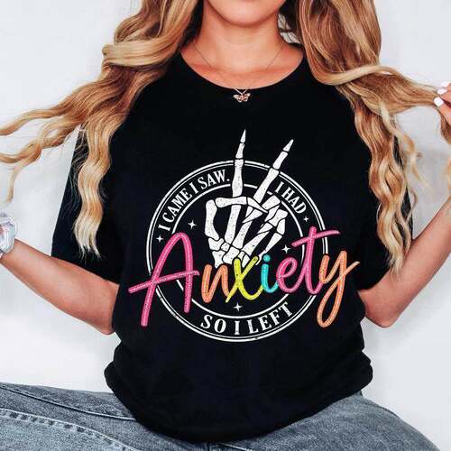 Women's Anxiety Depression Skeleton Graphic T-Shirt - Short