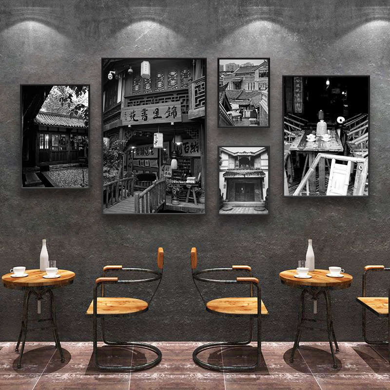 老四川装饰画成都建筑怀旧黑白照片挂画重庆火锅店餐厅川菜馆壁画图片