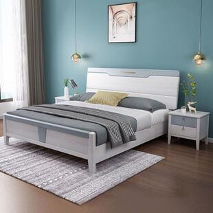 白色实木卧床现代简轻奢1.高8米约双人床1.5米主橡木气QCB压储物