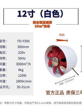 管道圆式高速通风12寸工业形管道压大风量增排气FD-Y300扇300m机m