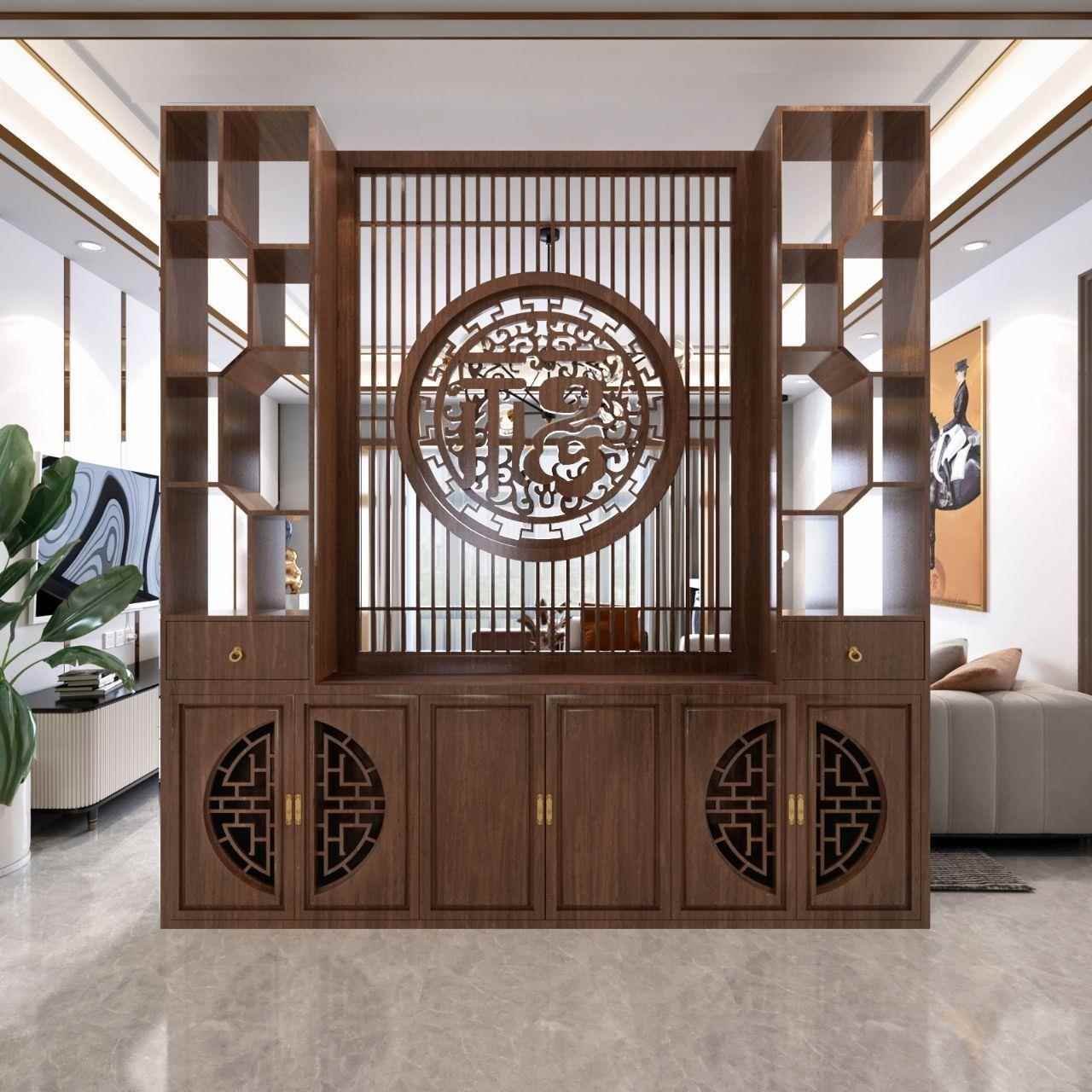 新中式风屏公风实木入户玄关挡柜家用遮挡室置物博古103层架饰装