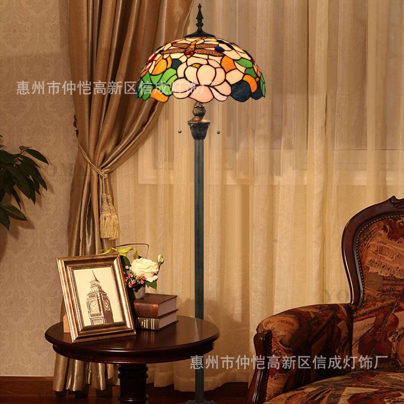 蒂凡尼蜻蜓荷花餐厅酒吧咖啡厅站立灯新中式卧室别墅睡莲落地灯图片