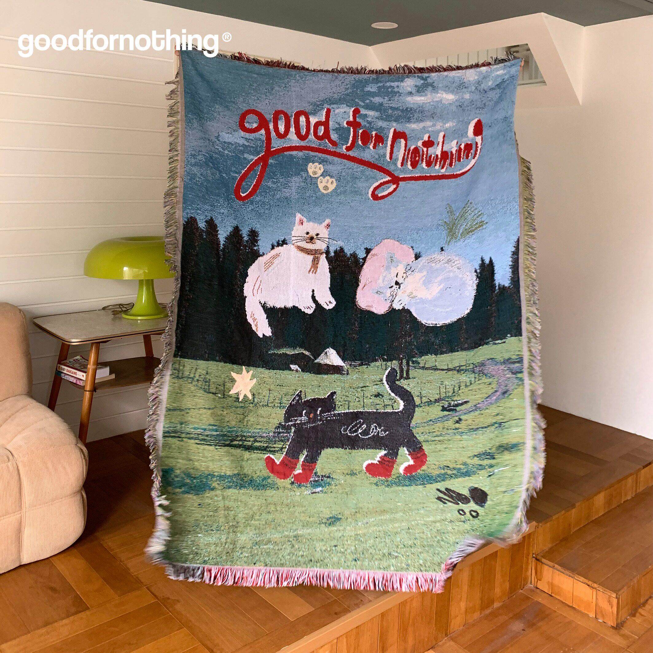 goodfornothing一无是处小猫艺术挂毯沙发毯针织盖毯野餐垫氛围毯