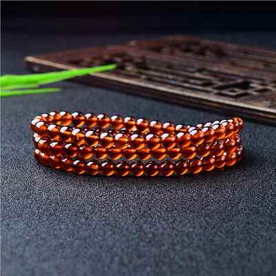 天然正品橙红达色石榴石三圈手芬香槟串血泊珠色多圈佛项UQY链手