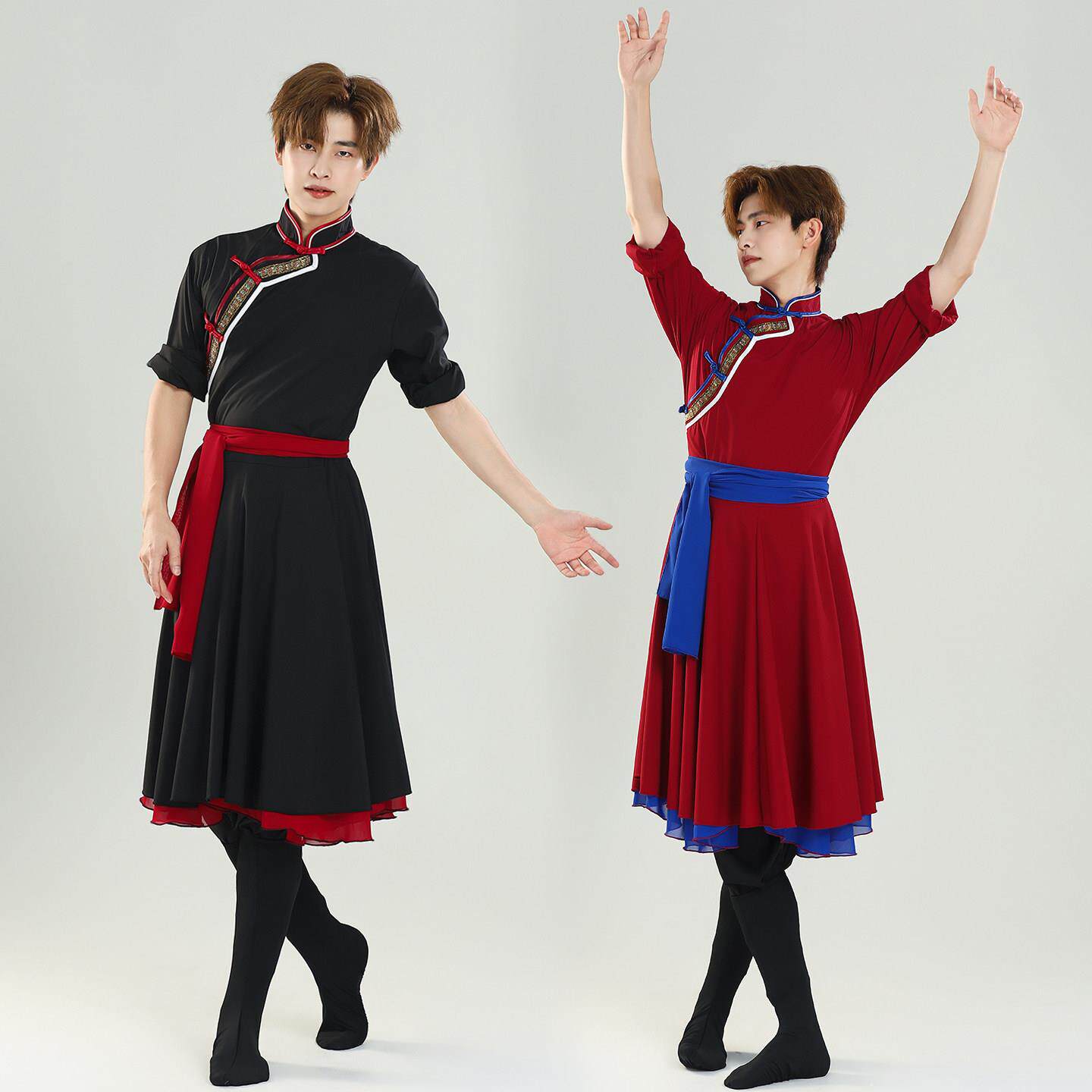 蒙古族少数民族男成人舞台剧表演服蒙族筷子舞演出服艺考练习服装