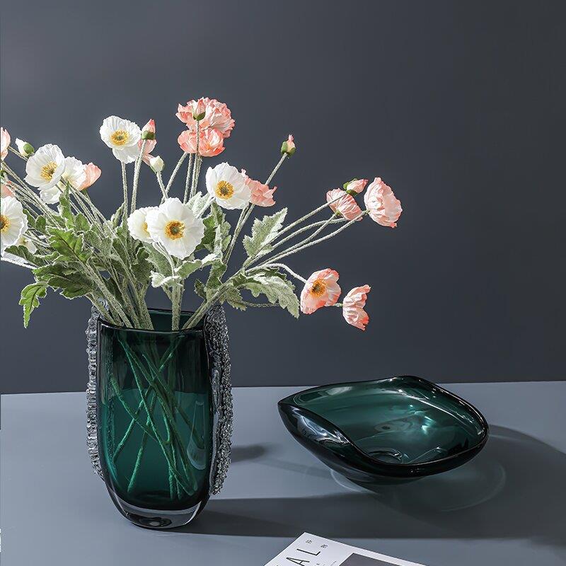 现代轻奢帝王绿艺术琉璃花瓶摆件客厅酒店玄关桌面花器插花装饰品