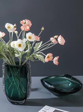 现代轻奢帝王绿艺术琉璃花瓶摆件客厅酒店玄关桌面花器插花装饰品