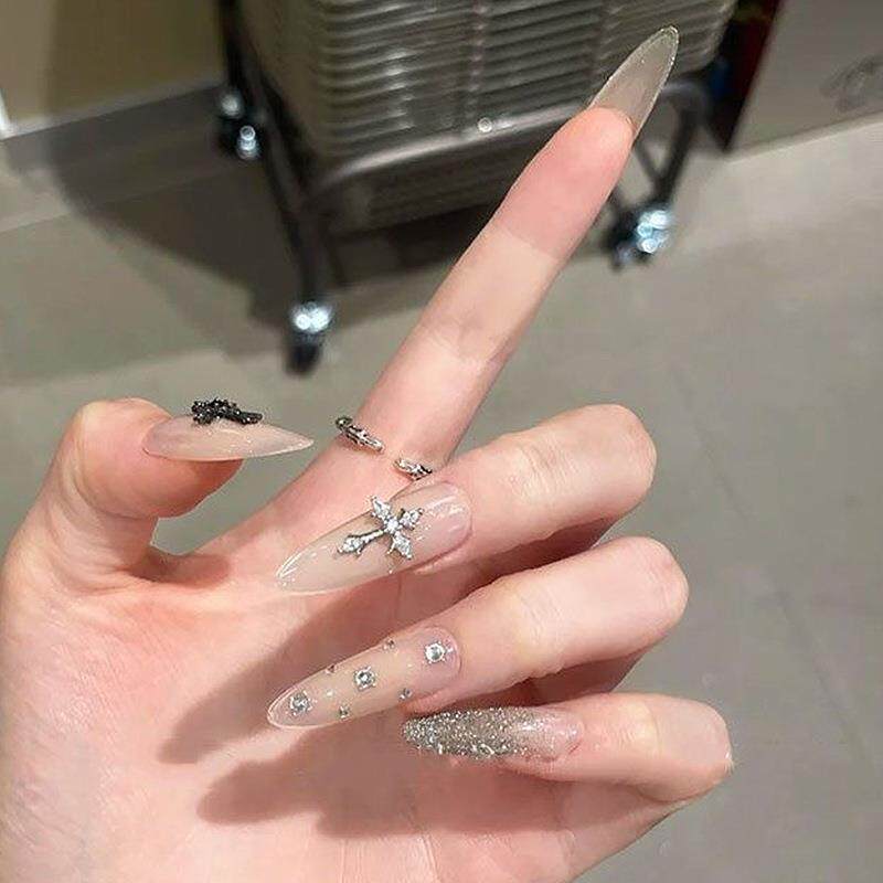 复古碎钻爆闪手工穿戴甲高级感显白可拆卸美甲碎钻渐变细闪美甲贴