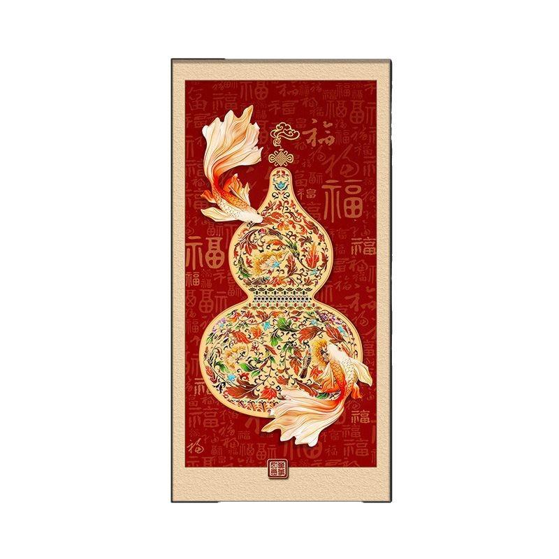 新中式福禄葫芦玄关挂画锦鲤过道墙画红色百福图入户迎门墙装饰画