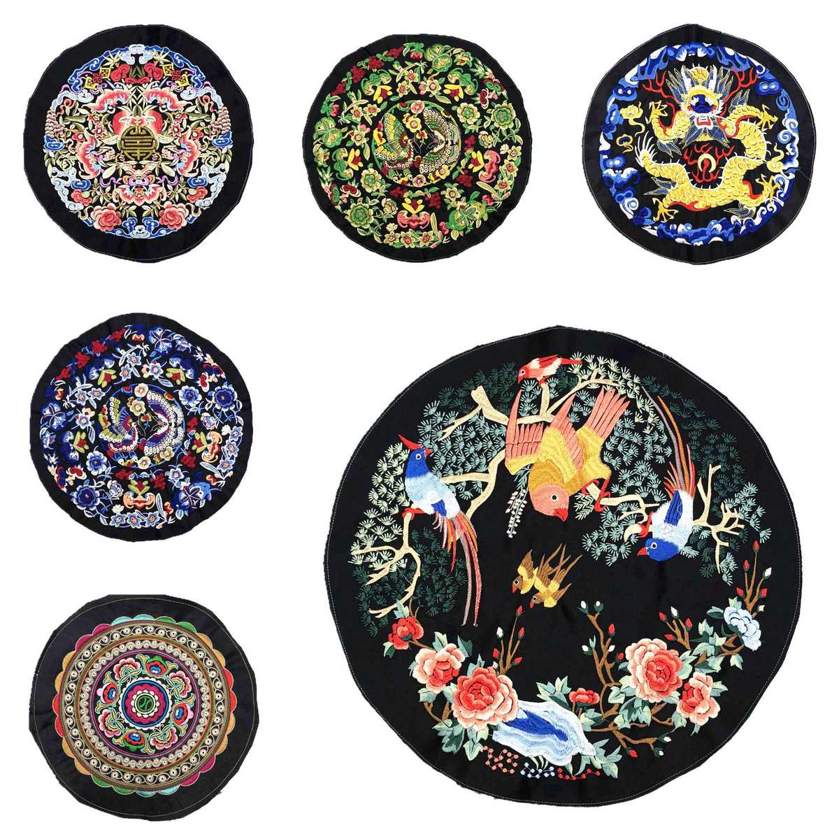 民族风圆形花鸟刺绣布贴 民族服饰补丁贴绣片 箱包贸易服装辅料