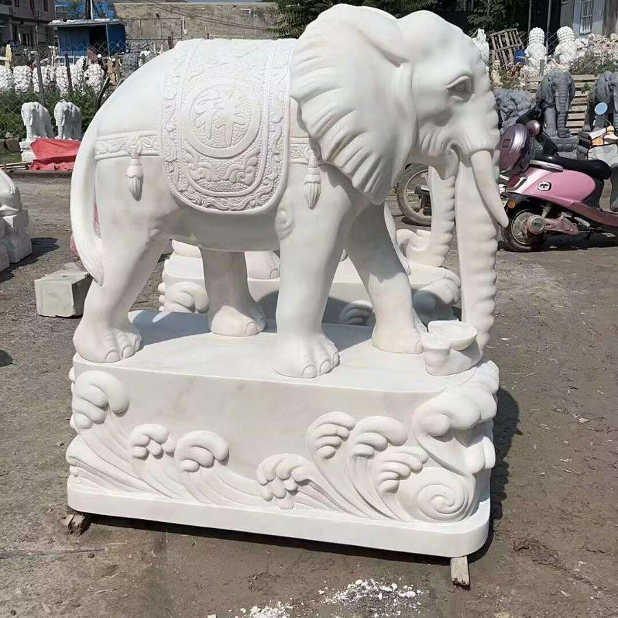 汉白玉小象 吉祥如意象 庭院公司大象摆件天然石材整石雕刻