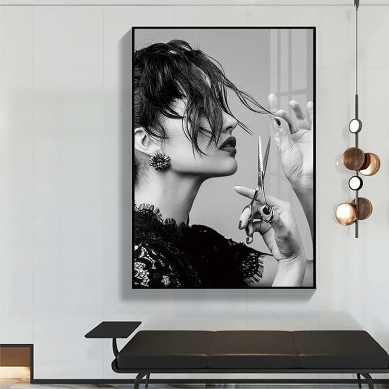 奢沙龙壁画造型美容美发轻人物理发店时尚装饰画挂画形象发廊艺术