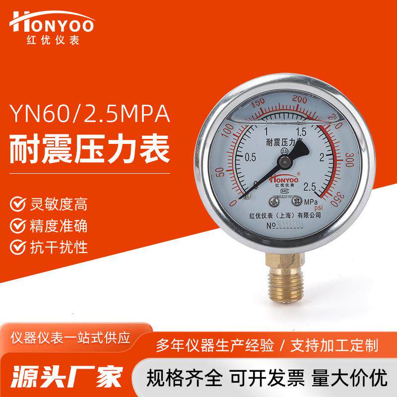 YN60耐震压力表空压机储气压力表水油液压增压气泵打压机防冻压力