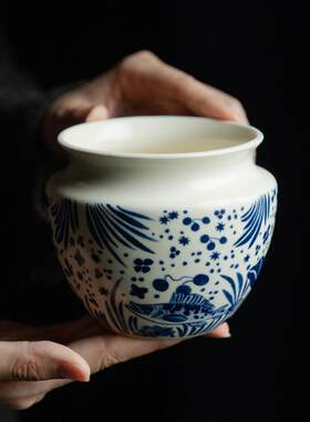 苏打釉半彩鱼藻纹茶洗茶渣缸建水陶瓷中式家用盖碗茶具陶瓷茶水盂