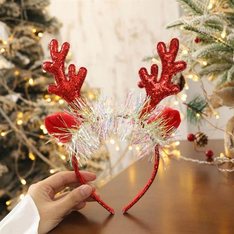 圣诞头带圣诞麋鹿角铃铛亮片