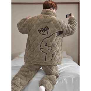 青少年学生大童套装 睡衣男款 男士 珊瑚绒加厚加绒三层夹棉冬款 冬季