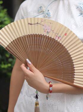 林纸扇子中国风古风香纸蹈折扇串面纸VSZ扇礼子竹品竹扇工艺舞扇