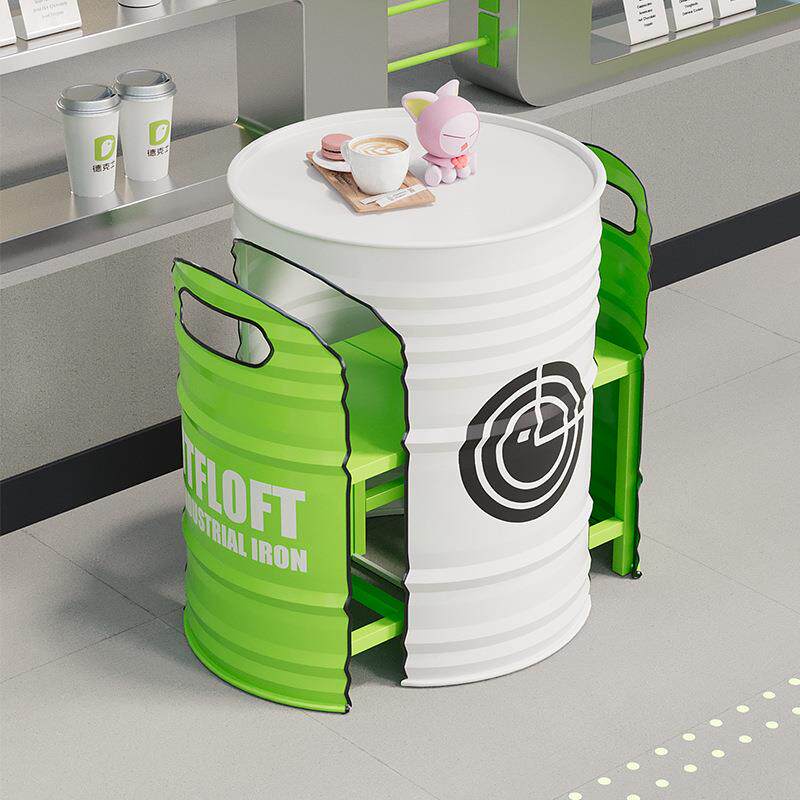 工业风lo洽ft烤奶茶店谈烧区铁艺餐桌创椅组合意成套餐桌油桶沙发