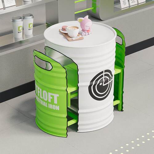 工业风lo洽ft烤奶茶店谈烧区铁艺餐桌创椅组合意成套餐桌油桶沙发