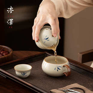 快客杯陶瓷家用茶水分离泡茶杯茶壶商务伴手礼 汝窑旅行茶具便携式
