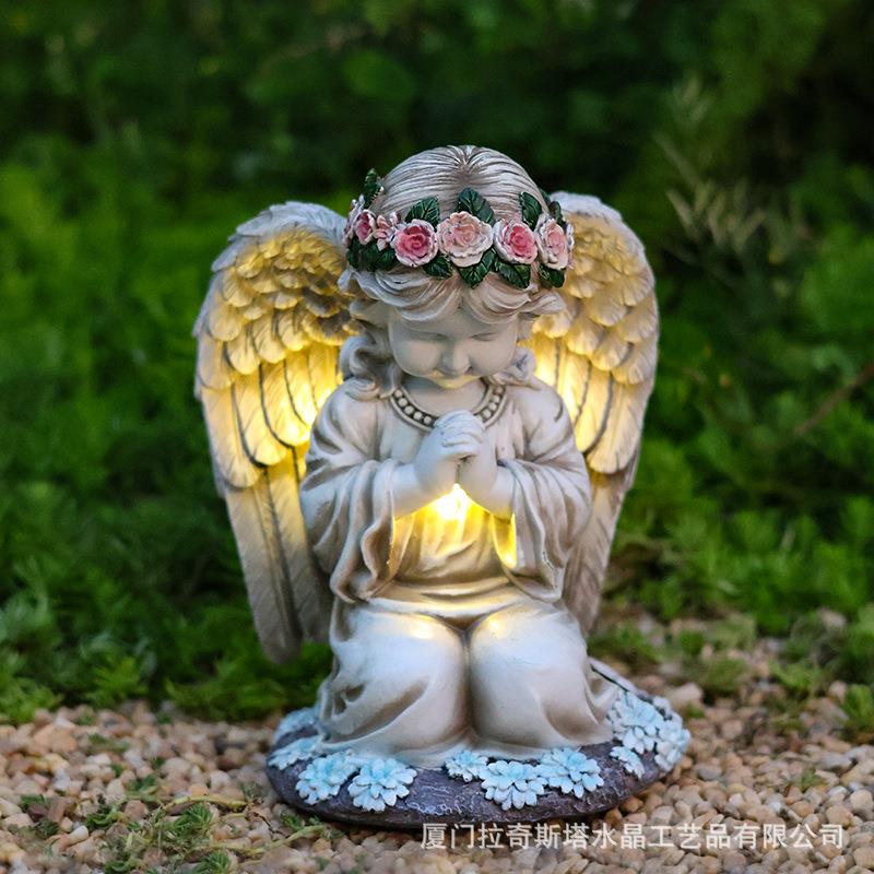 天使摆件花园户外太阳能庭院装饰灯花仙子树脂工艺品祈祷天使摆件