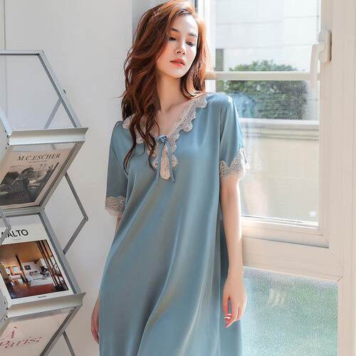 Pajamas, women's summer ice silk plus size, European lace