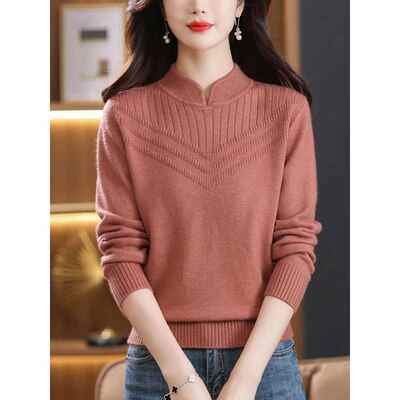 立领毛衣女秋冬2025新款洋气妈妈冬装爆款针织衫上衣遮肚子打底衫