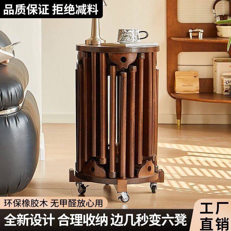 实木圆凳子茶几家用叠放凳橡胶木餐桌凳原木新中式多层叠叠乐组合