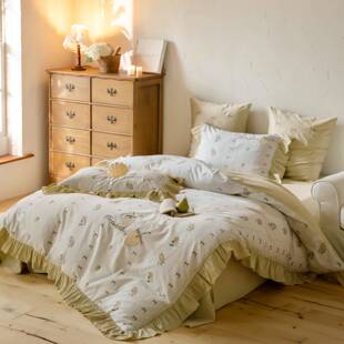 全棉被套床单纯棉被罩 花边款 法式 公主风贡缎长绒棉床上四件套韩式