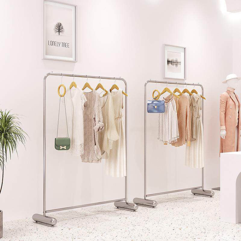 新款直销服装店展示架直播间不锈钢落地式挂衣架子女装店中岛货架