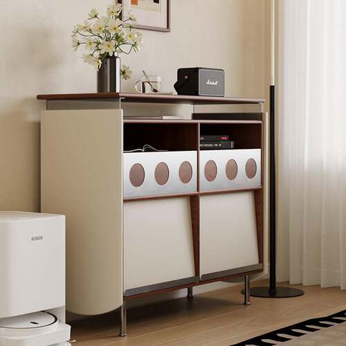 初心复古斗柜实木包豪斯奶油风餐边柜储物樱桃木客厅小户型唱片柜