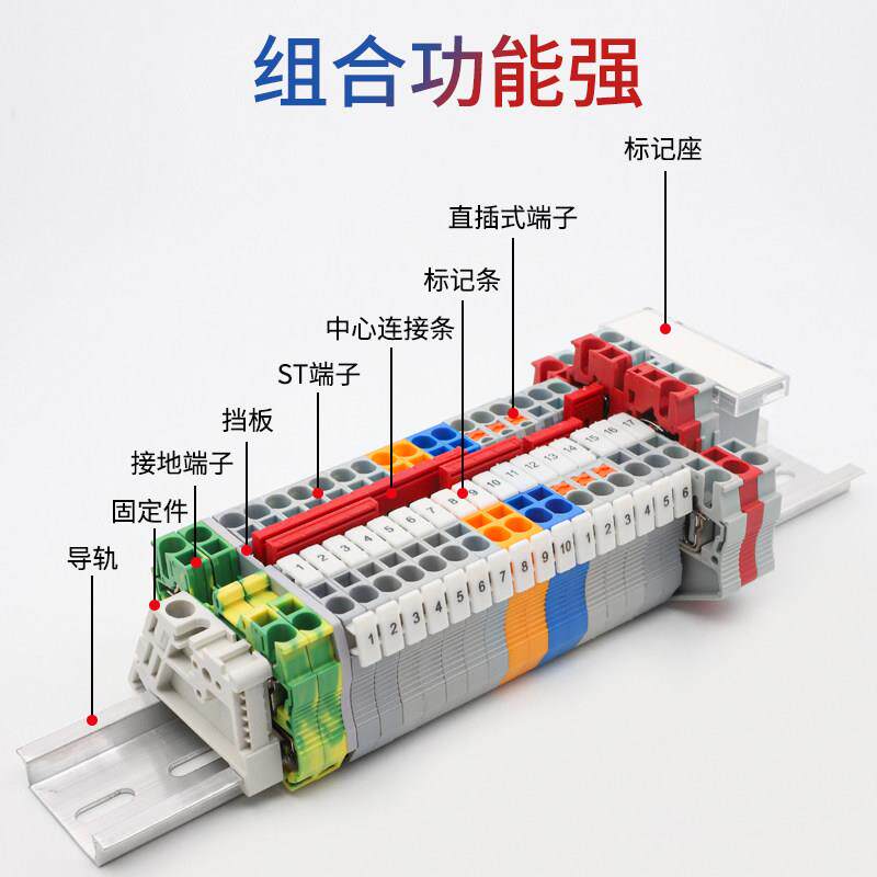PT2.5接端子直插式快速免工2具.线5M轨M平方纯铜件道式组合端子排