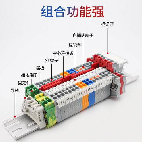 PT2.5接端子直插式快速免工2具.线5M轨M平方纯铜件道式组合端子排