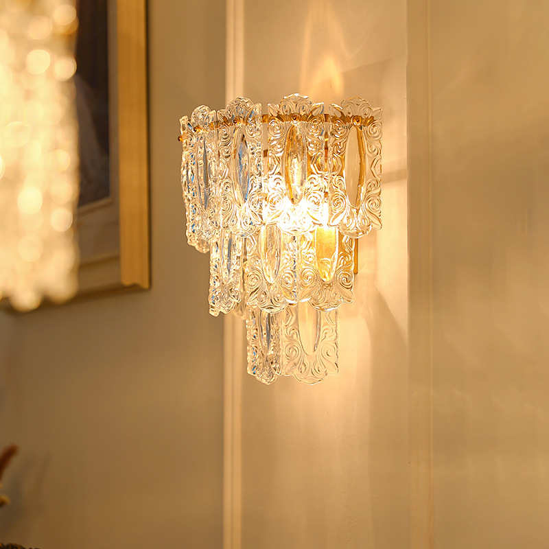 复古中古琉璃玻璃壁灯美式法式客厅电视墙卧室壁灯走廊床头壁灯