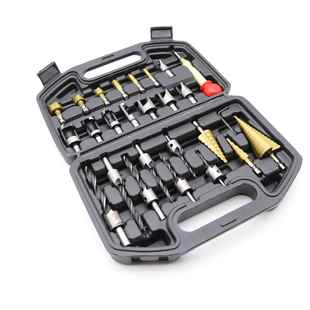 五刃倒角器 钻头26pc组合套装 木工三尖钻 中心冲 木塞钻 宝塔钻