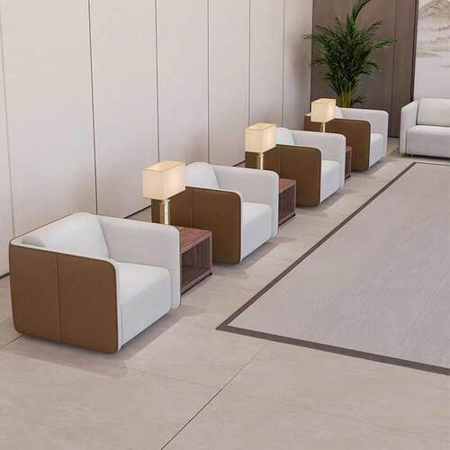 会议室单人沙发组合会客商务洽谈新中式布艺沙发实木办公贵宾接待