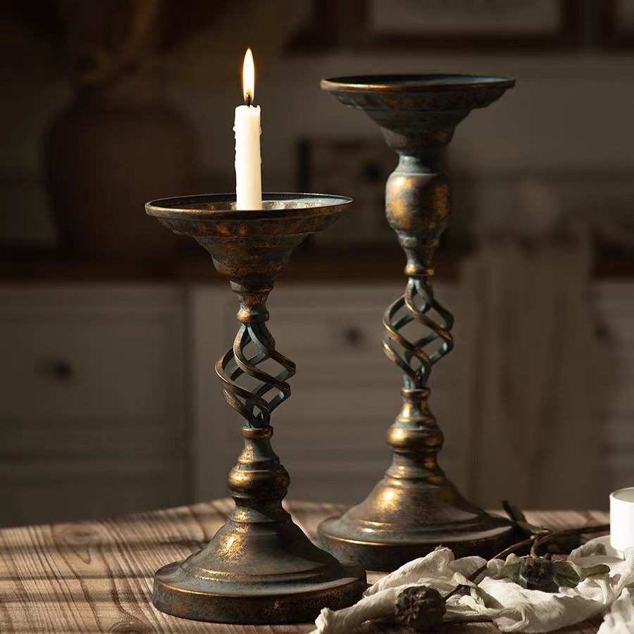 美式仿古做旧蜡烛台餐厅浪漫装饰道具烛光晚餐摆件中古蜡烛托台