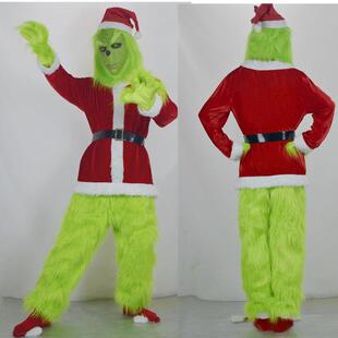 Monster Fur Green Costume Claus Cosplay Santa Christmas