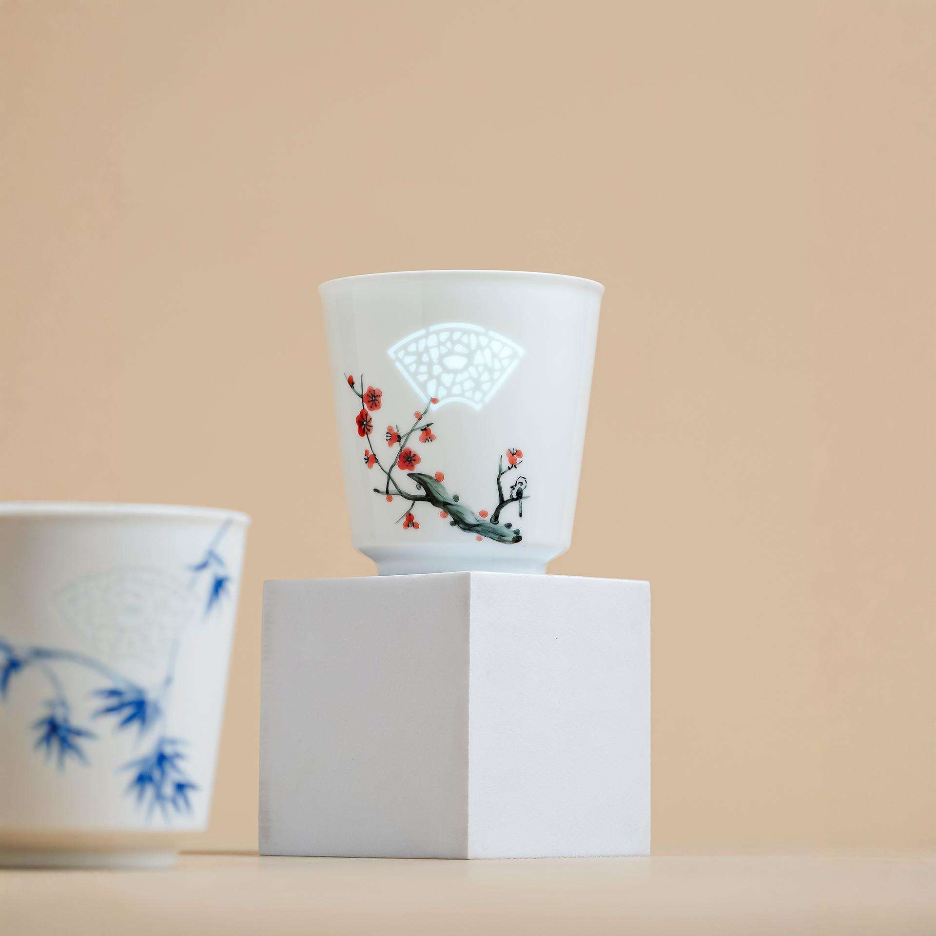 陶瓷高端女士专用茶盏手绘家用喝杯品茗杯茶杯个人玲珑陶瓷主人杯