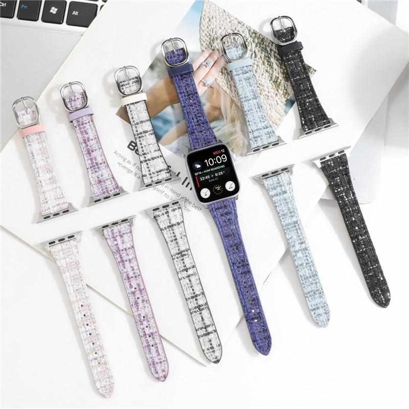 适用于苹果applewatch10手表带小香风iwatch9876代se毛呢皮表带女