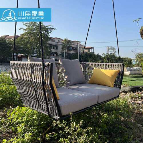 户外花园庭院休闲双人秋千室外别墅酒店民宿防水防晒绳编吊篮组合
