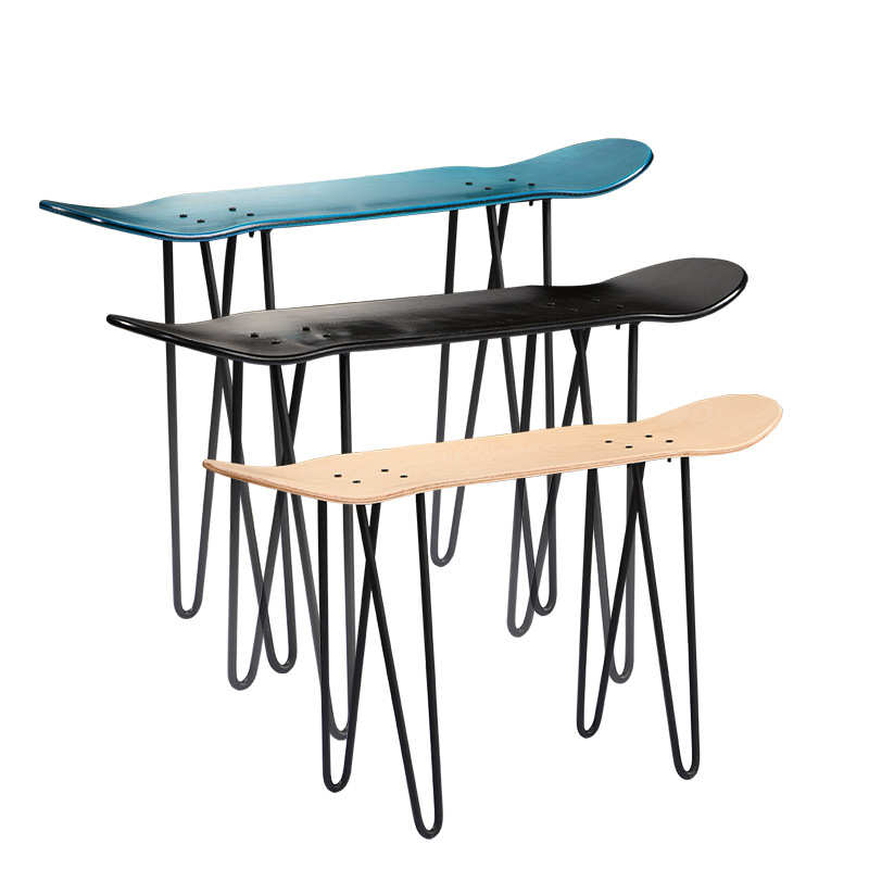 自实木翘艺双铁艺椅子滑板原木凳子创造型diy装凳滑板滑板滑板架