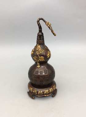 仿古紫铜鎏金百福葫芦纯铜葫芦摆件空心葫芦客厅家居装饰工艺摆件