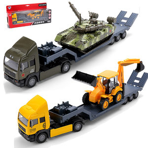 现货速发儿特爱合金军事拖车模型拖车带挖掘机推土机模型套装坦克