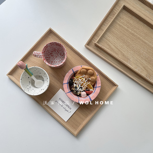 家用餐盘托盘零食点心甜品托盘茶盘 水曲柳木制长方形托盘天然日式