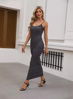 Women's suspender backless printed dress