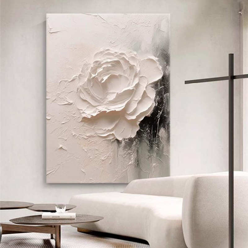 高级感油画风抽象立体花卉玄关装饰画现代客厅背景画墙壁肌理挂画图片