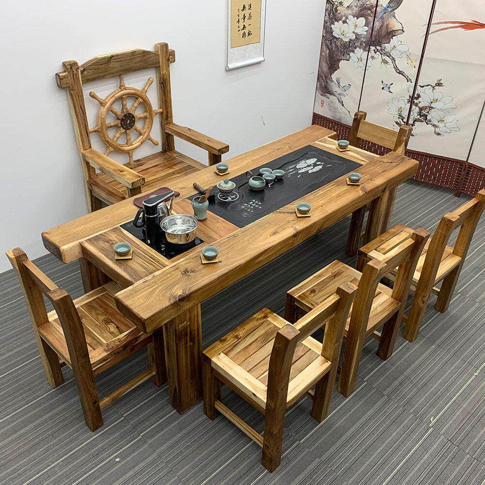 实木茶桌椅组合老船木功夫小茶几自动上水茶台桌办公家具套装一体