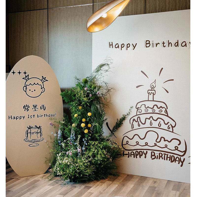 韩国1岁生日布置背景墙家庭版简约风格男女宝宝百日宴会Kt板装饰