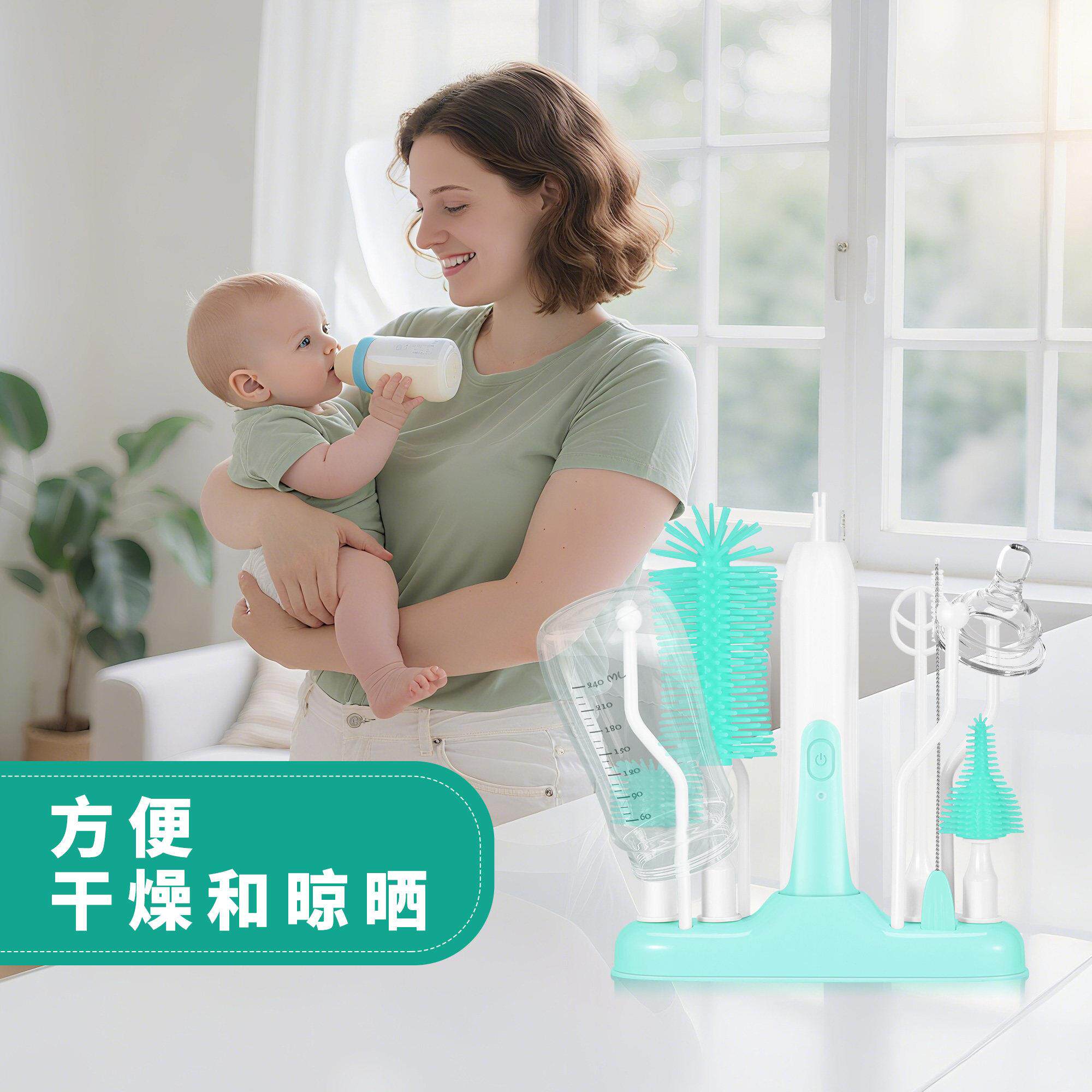 电动奶瓶刷婴儿专用矽胶长柄全自动多功能吸管清洗刷子收纳紫外线